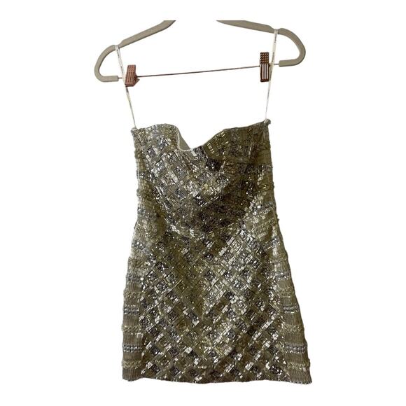 Retrofete Heather Strapless Mini Dress Sequin Embellished Silver Gold Size XS - Picture 10 of 16